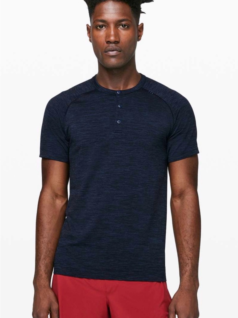 Lululemon Men's Navy Short-Sleeve Henley Shirt - Casual Performance Style